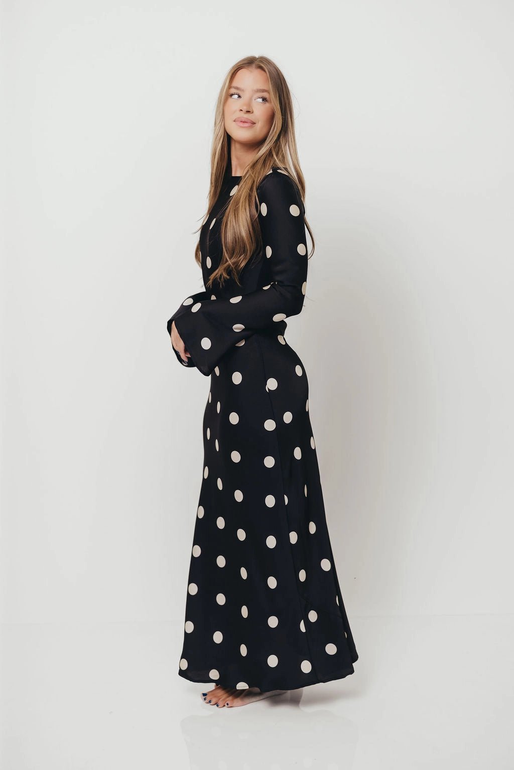Cut-Out-Detail Wrap-Style Georgie Polka Dot Maxi Dress in Black