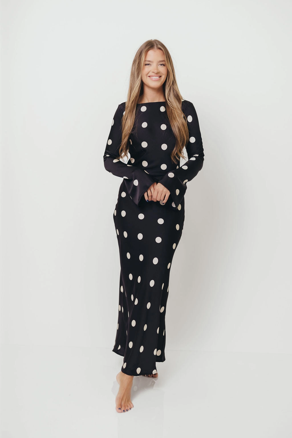 Georgie Polka Dot Maxi Dress in Black Neutral-Shade