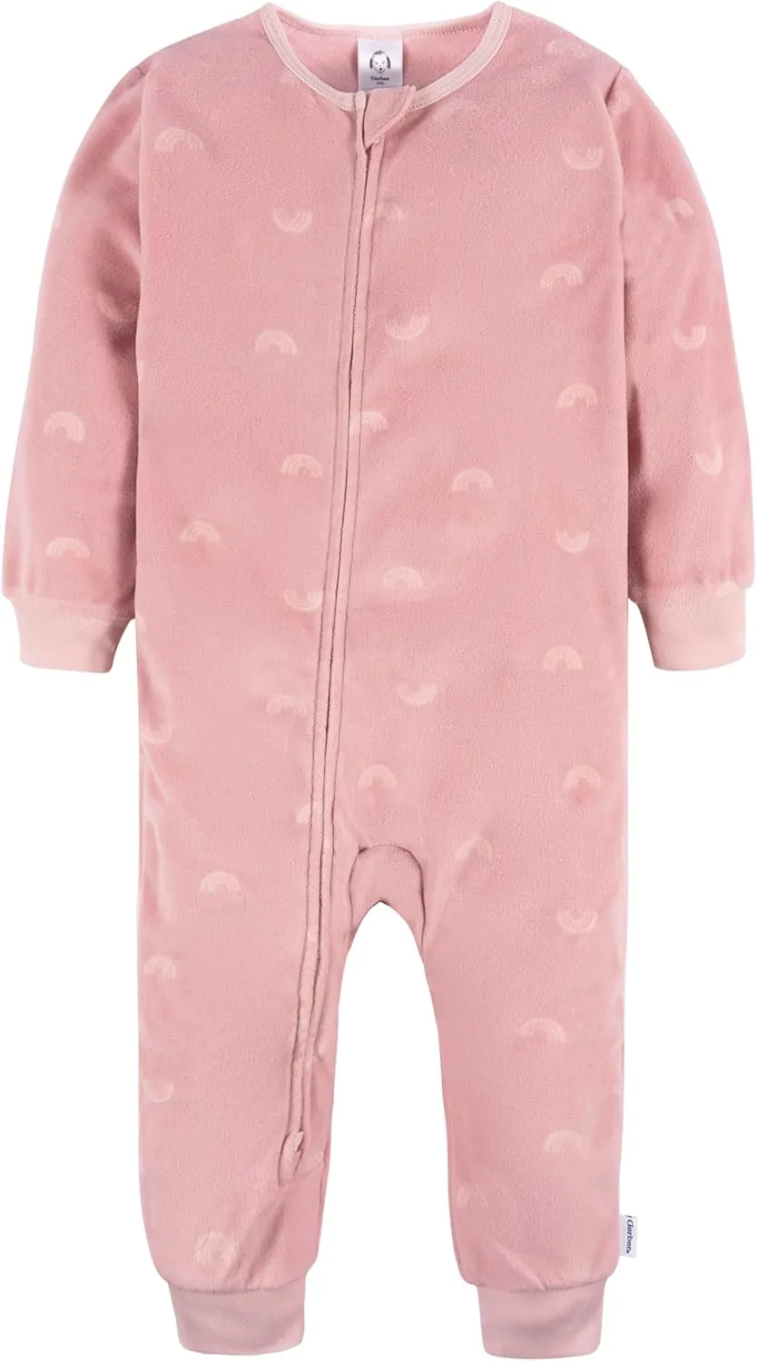 Gerber Baby Girls' Flame Resistant Fleece Footless Pajamas 3-Pack