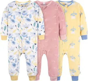 Gerber Baby Girls' Flame Resistant Fleece Footless Pajamas 3-Pack