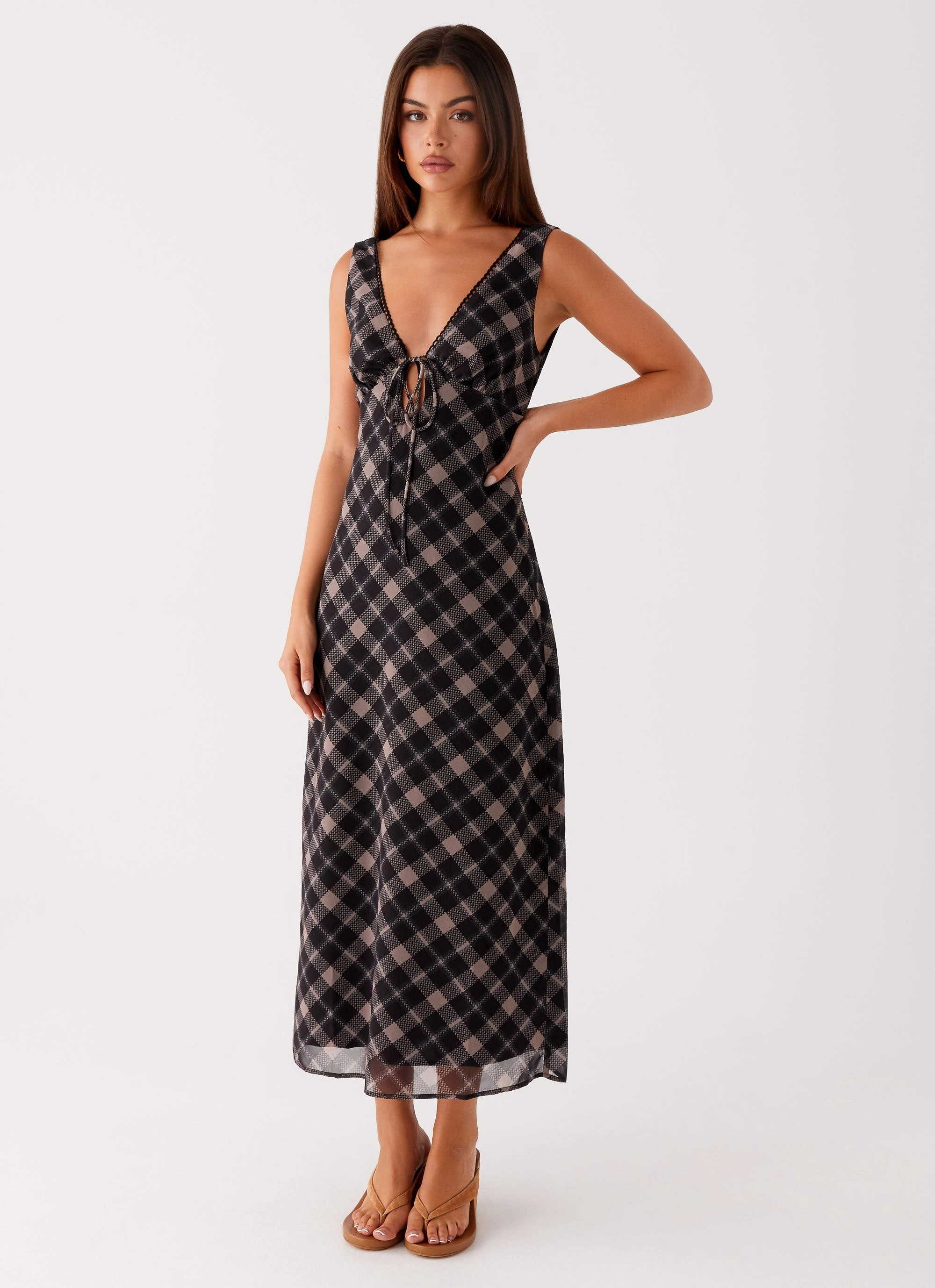 Flexible Layers Gianna Midi Dress - Taupe Check