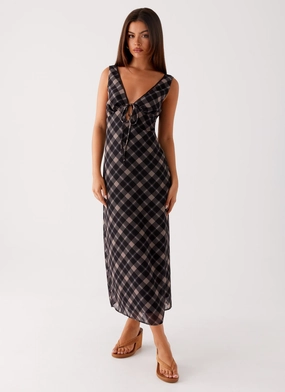 Gianna Midi Dress - Taupe Check Minimal Details