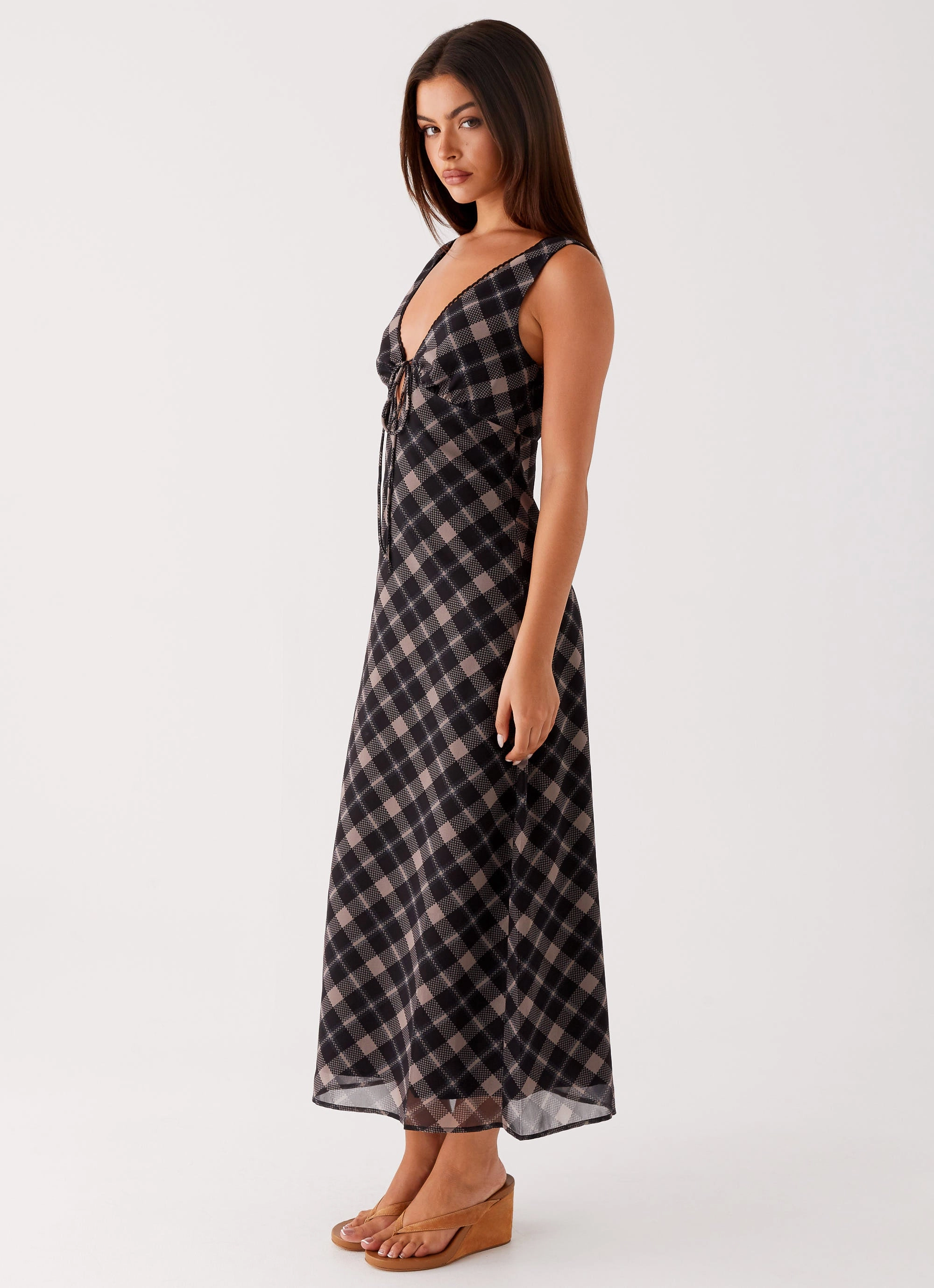 Holiday Wear Gianna Midi Dress - Taupe Check