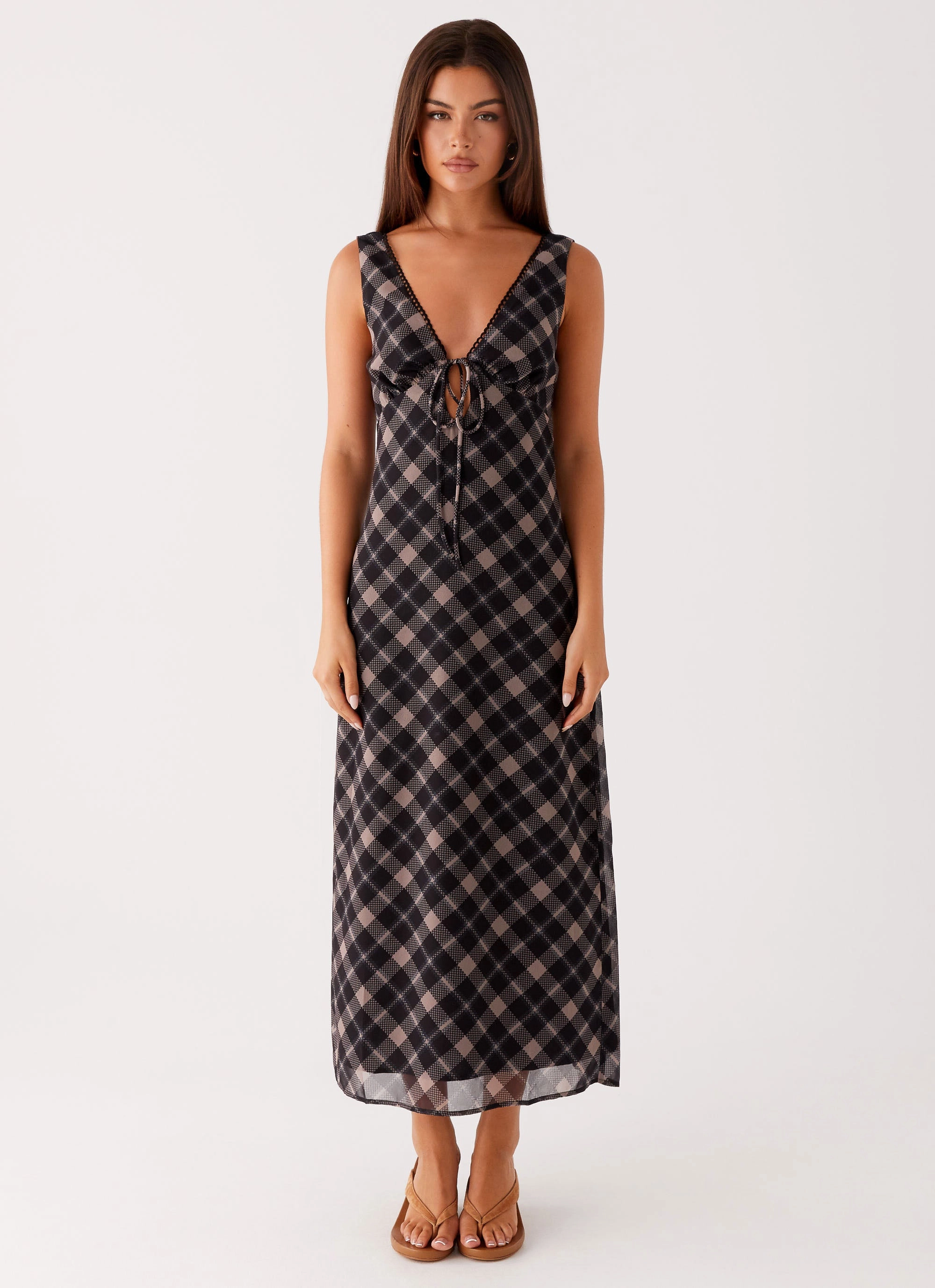 Gianna Midi Dress - Taupe Check Resort-Wear Comfortable and Chic