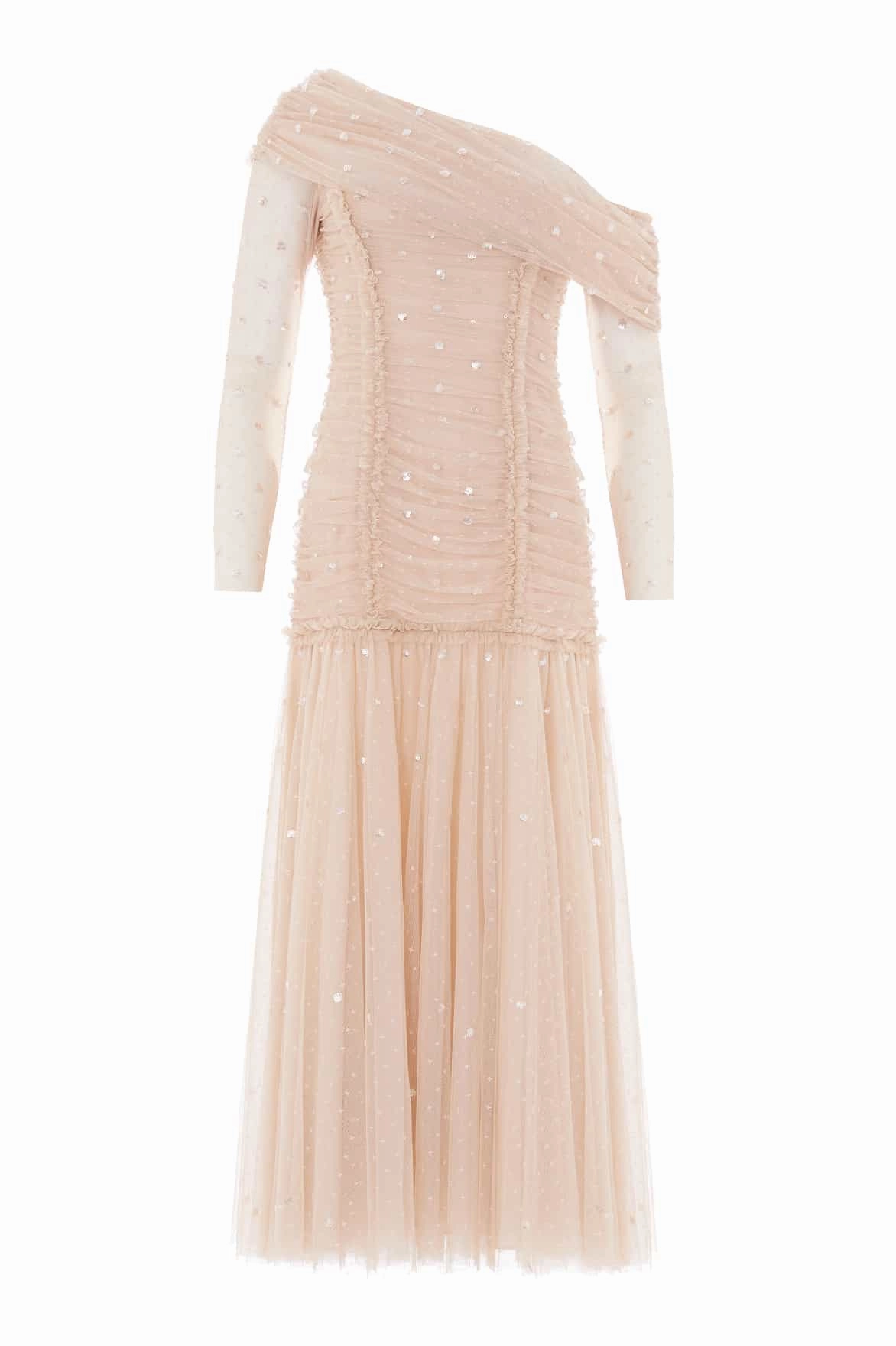 Gigi Dot One-Shoulder Rouched Gown Seasonal piece Bow Soft