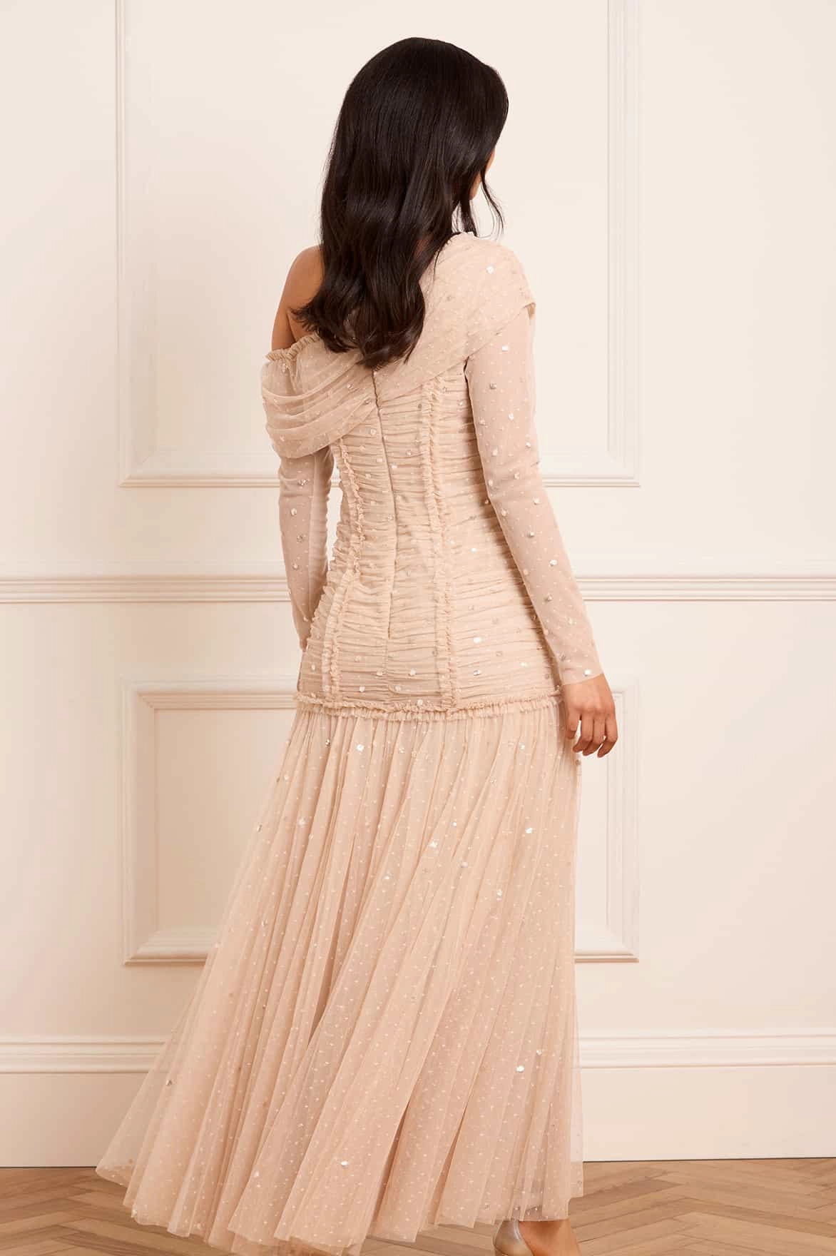 Gigi Dot One-Shoulder Rouched Gown Fashion Forward Smile Glow