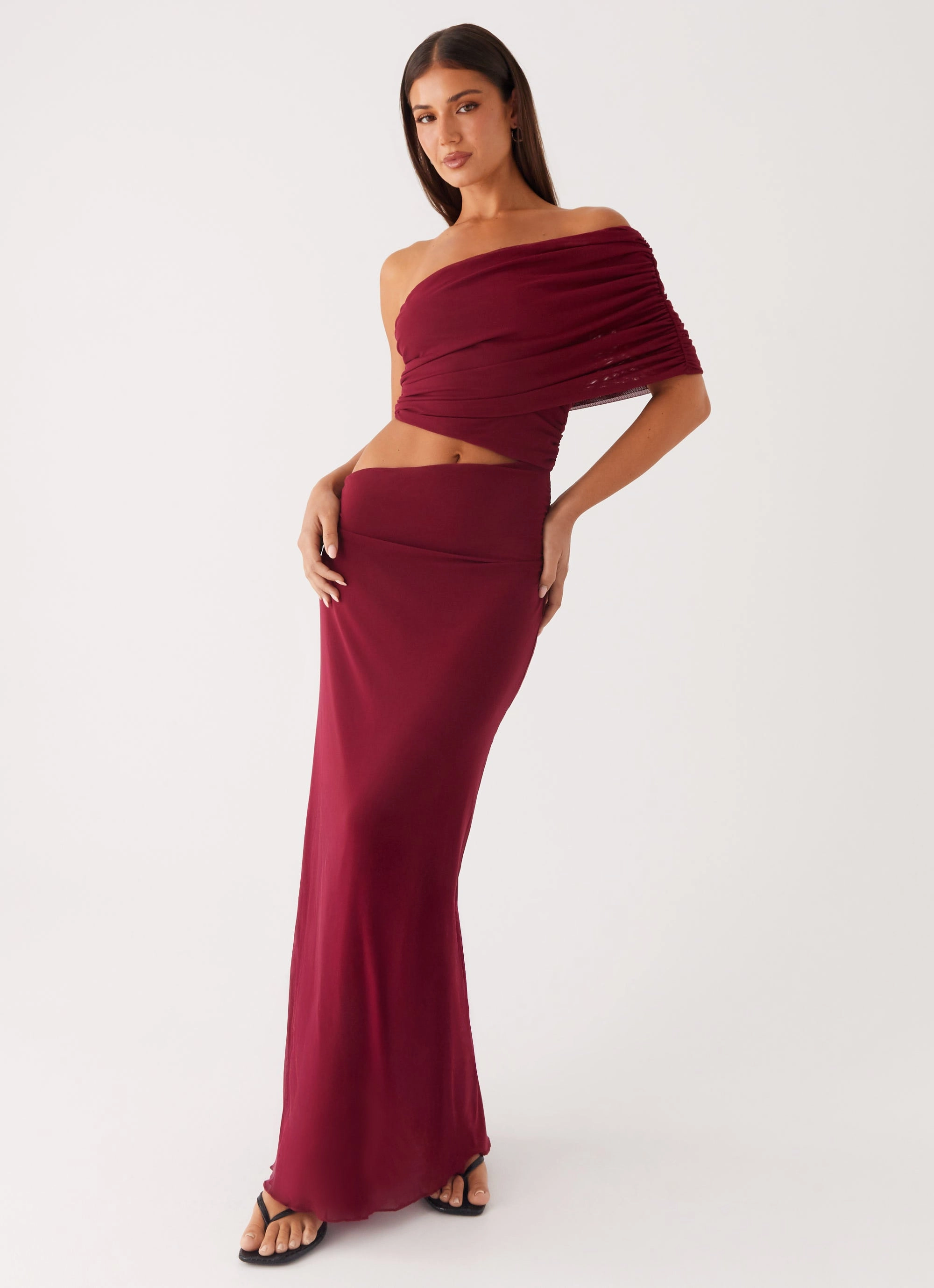 Gillian Maxi Dress - Maroon Gentle Flow Flared-Hem