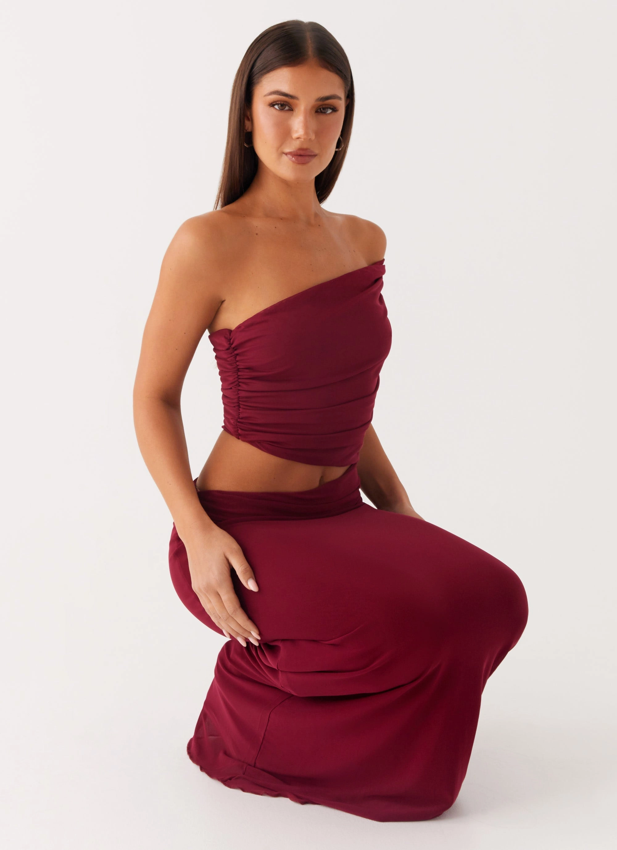 Gillian Maxi Dress - Maroon Silky Surface Skin Touch