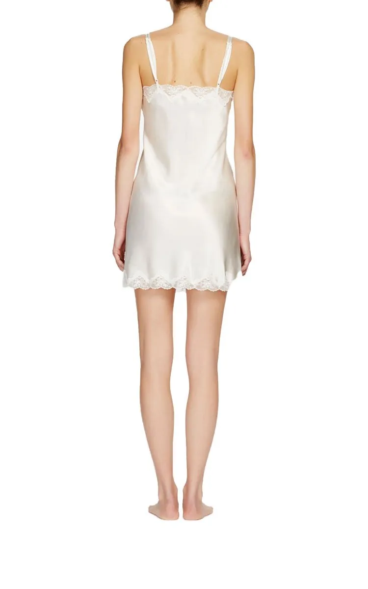 Ginia 100% Silk Chemise with Pintucks and Lace in Creme 7002