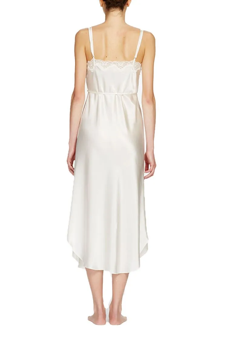 Ginia 100% Silk Nightgown with Pintucks and Lace in Creme 7003 SALE