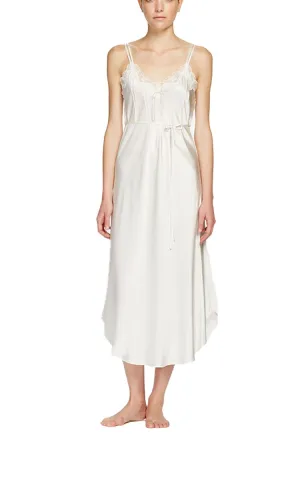 Ginia 100% Silk Nightgown with Pintucks and Lace in Creme 7003 SALE