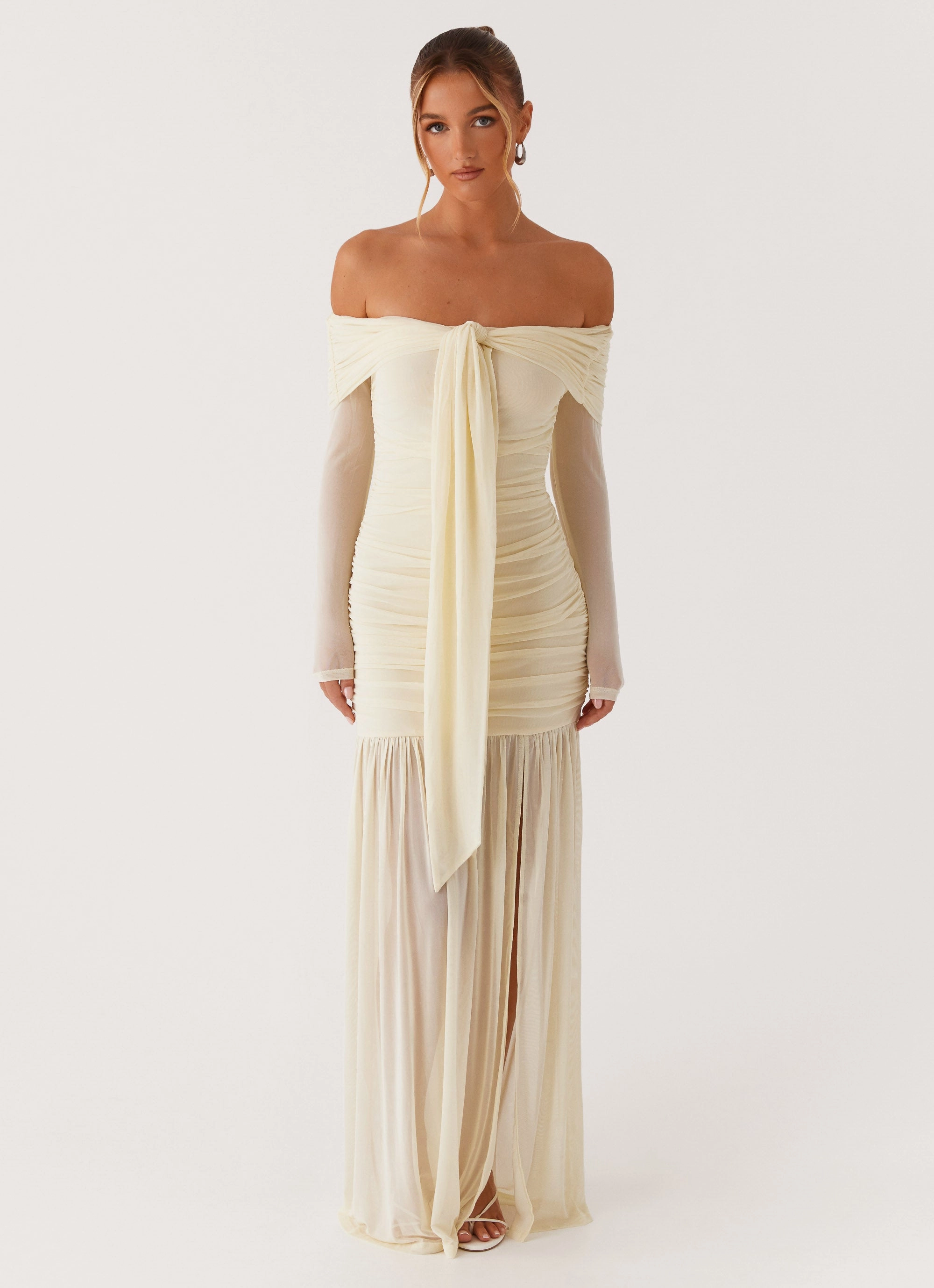 Ginny Maxi Dress - Yellow Silky Silhouette Relaxed Comfort Look