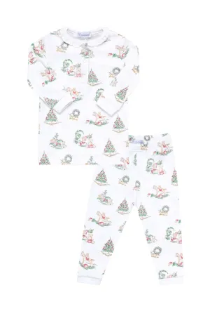 Girl Christmas Toile Pima Cotton Two-Piece Pajama Set