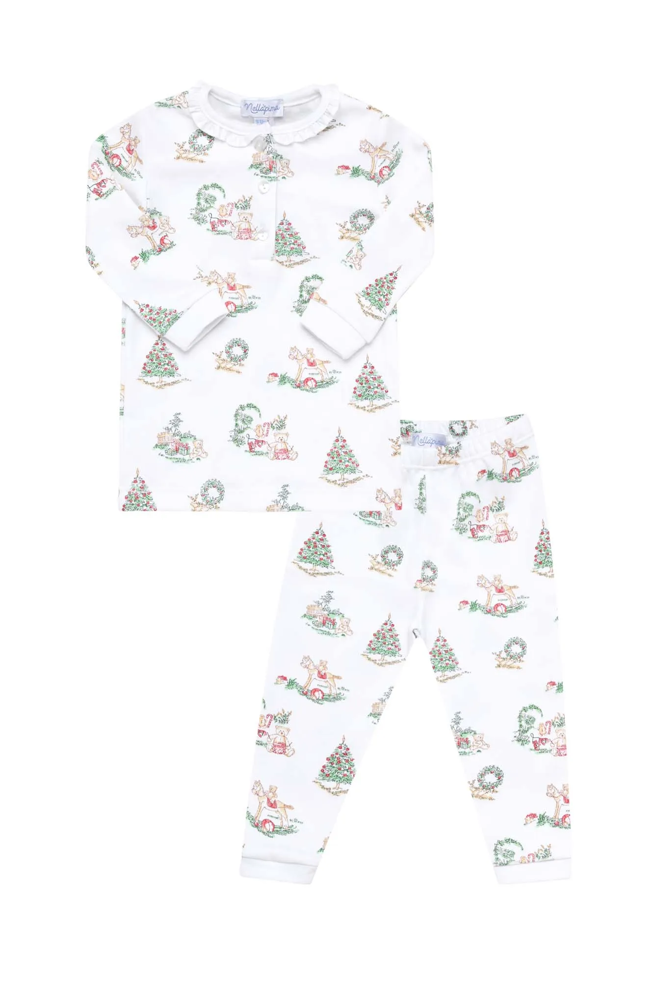 Girl Christmas Toile Pima Cotton Two-Piece Pajama Set