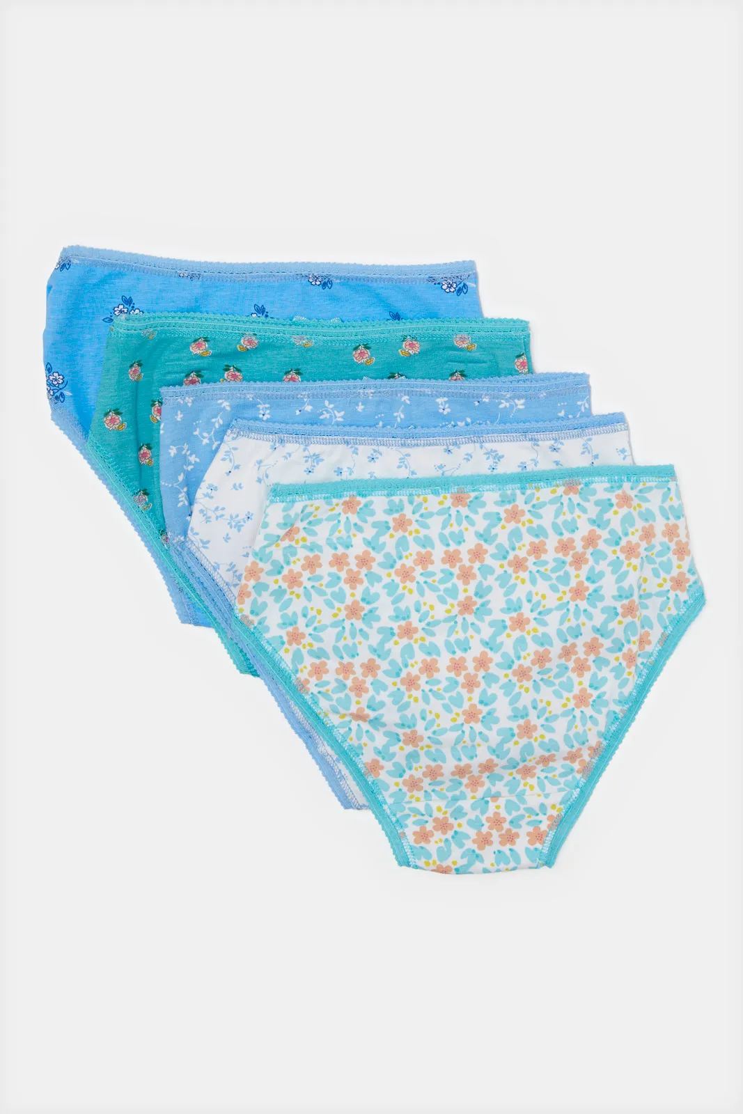 Girls Blue Print Boxer Brief Set (Pack of 5)