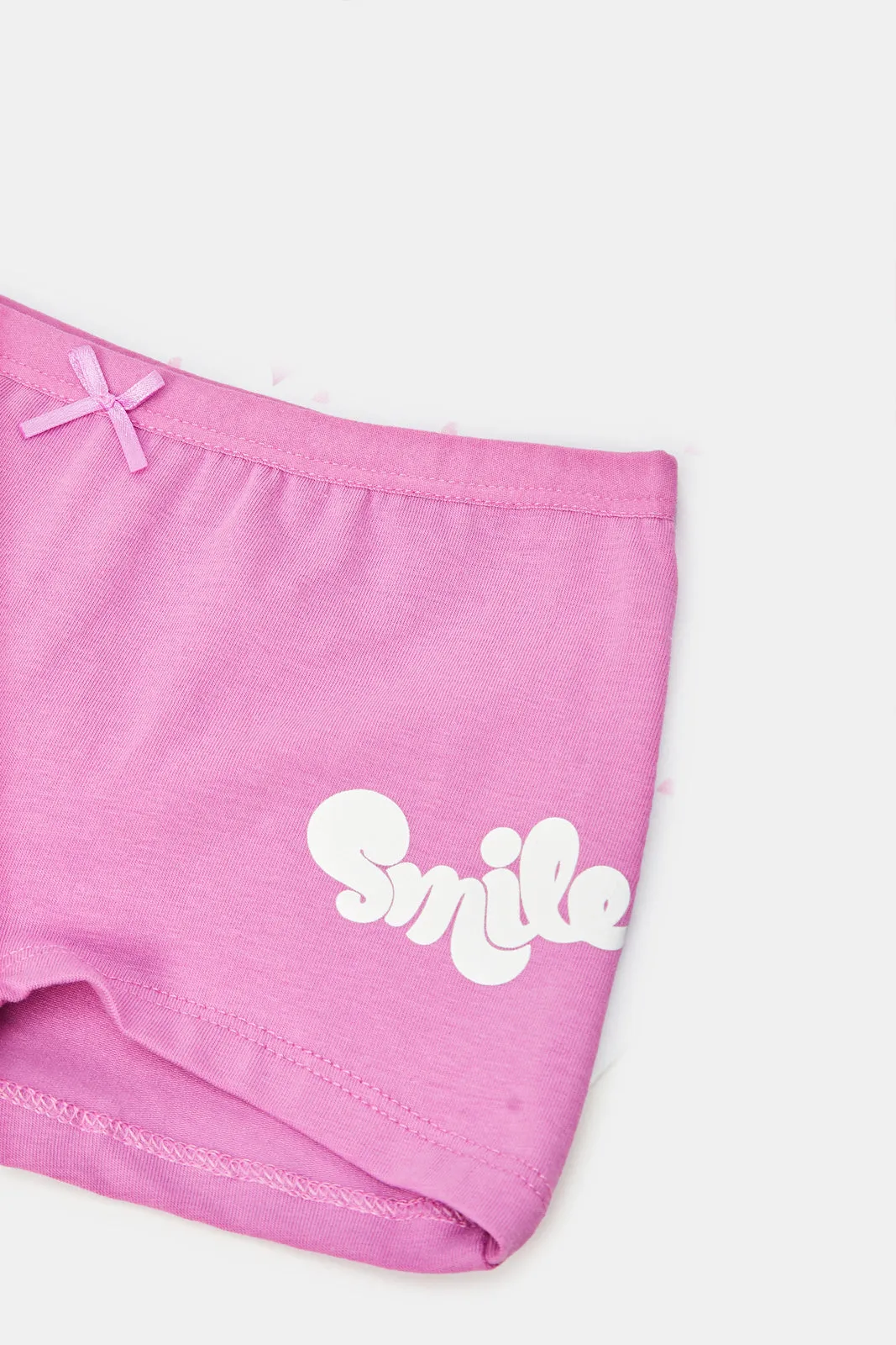 Girls Fuchsia And White Printed Boxer Brief Set (Pack Of 3)
