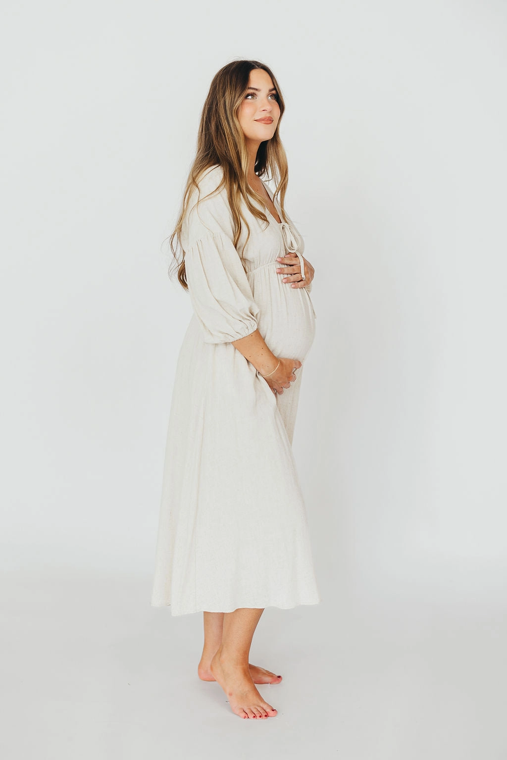 Subtle Detail Hunter 100% Cotton Gauze Midi Dress in Soy - Bump Friendly