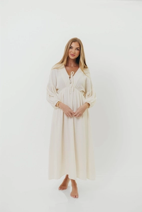 Hunter 100% Cotton Gauze Midi Dress in Soy - Bump Friendly Comfy Flex