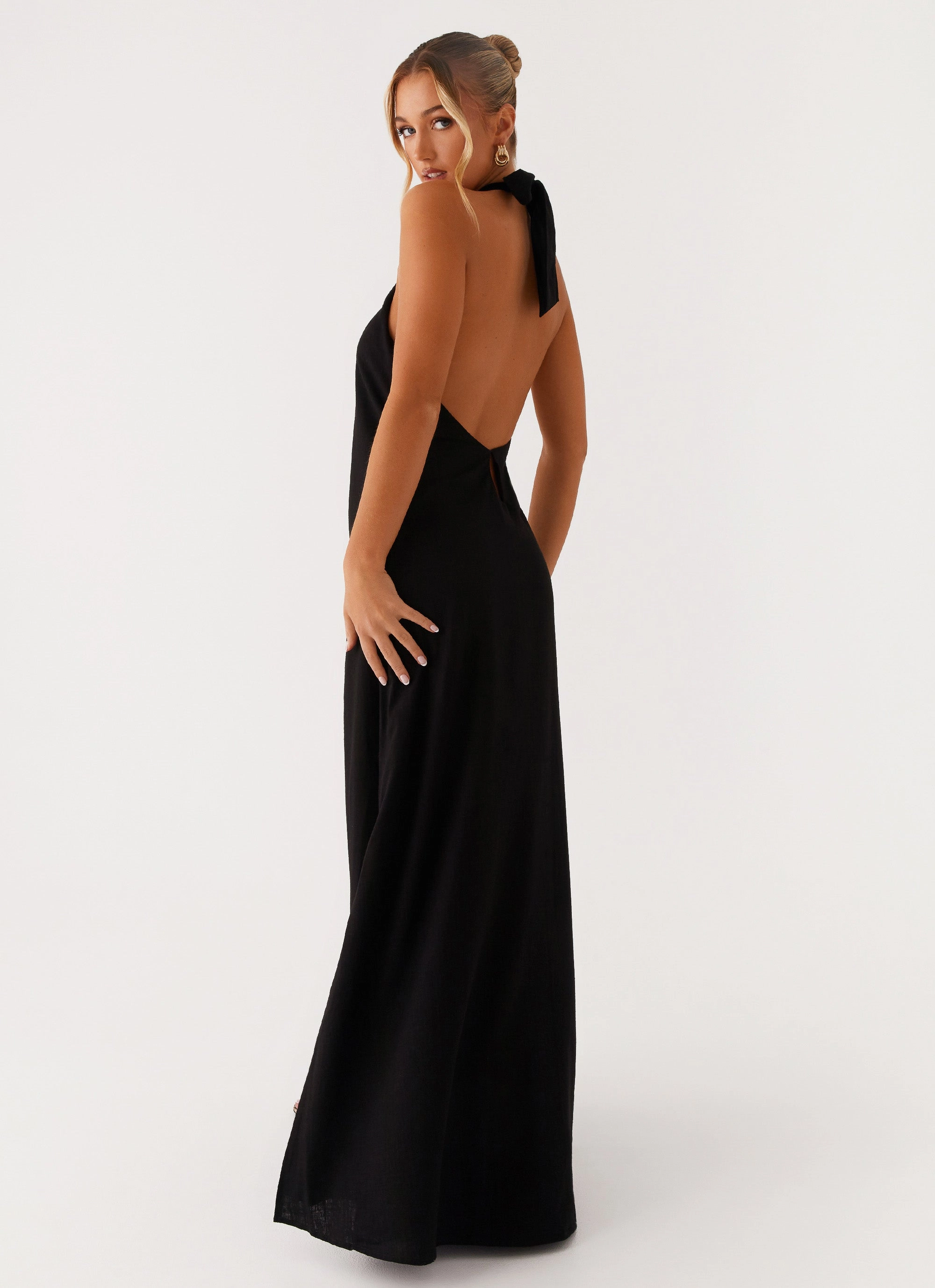 Comfortable and Fashionable Edgy Look Golden Child Linen Maxi Dress - Black