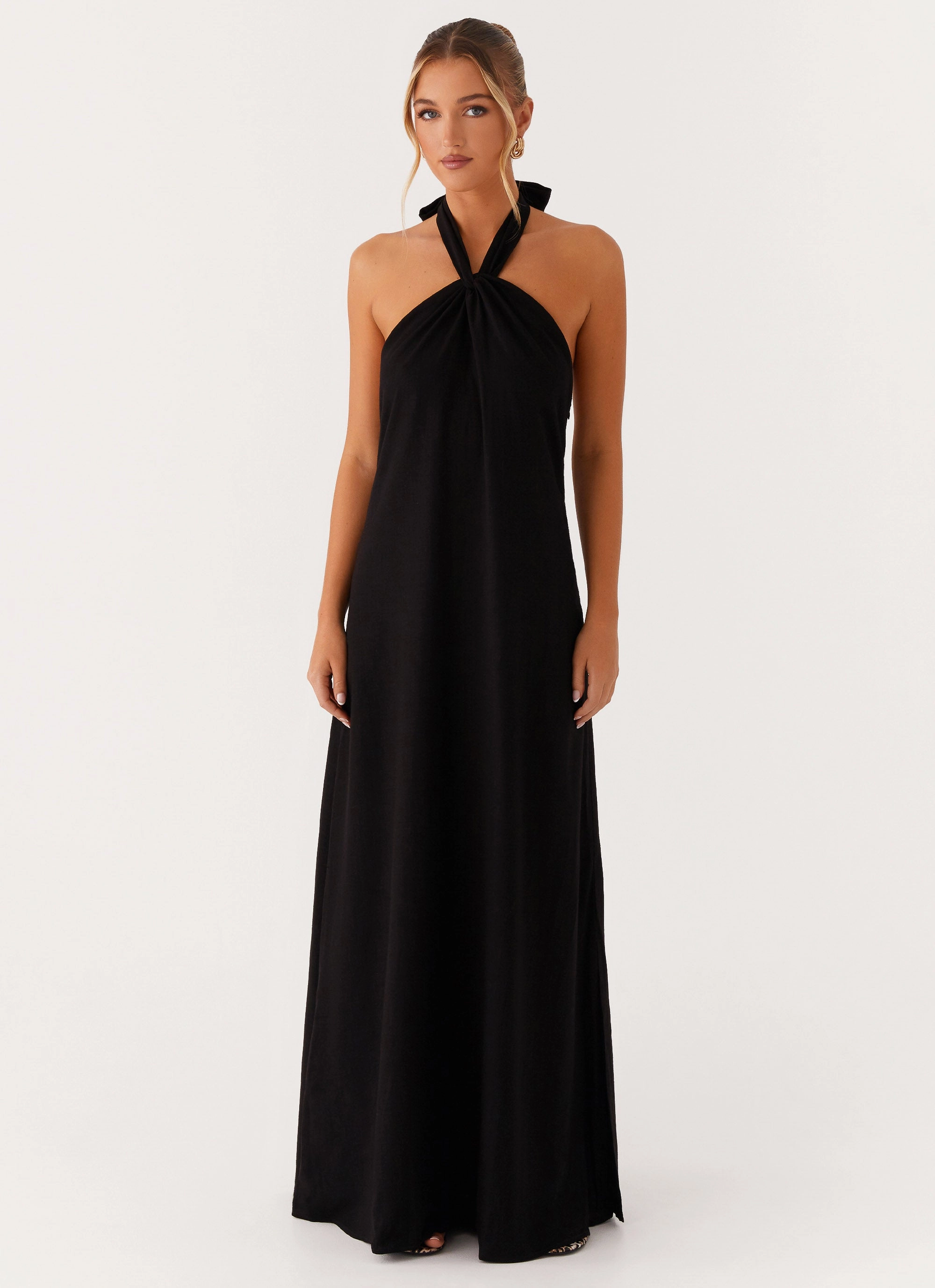 Golden Child Linen Maxi Dress - Black Dress for brunch Crisp Look