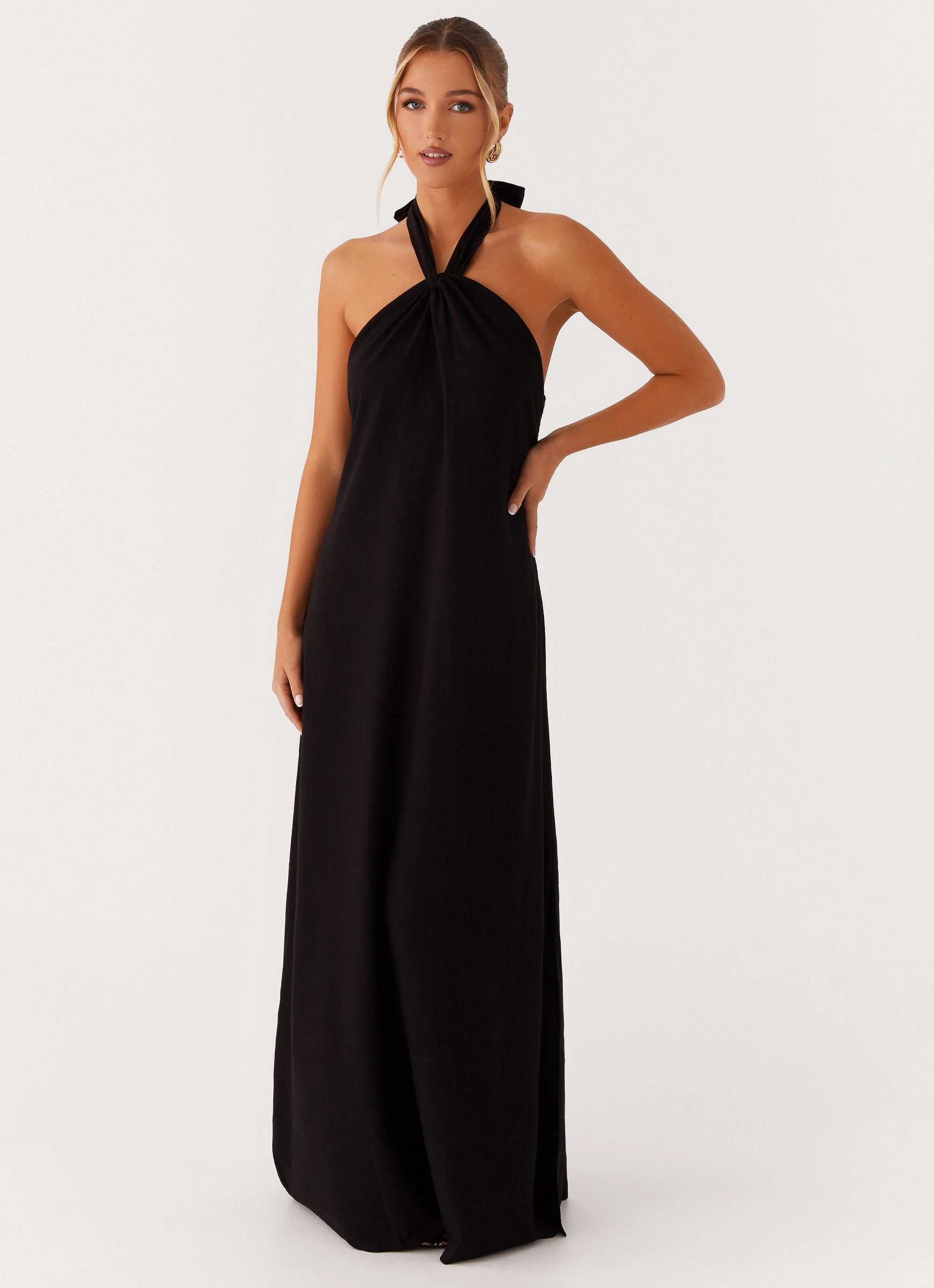 Refined Form Comfortable Design Wear Golden Child Linen Maxi Dress - Black