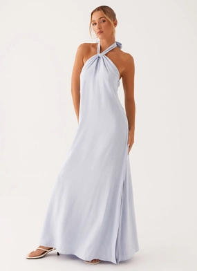 Fluid movement Elegant formal outfit Golden Child Linen Maxi Dress - Blue