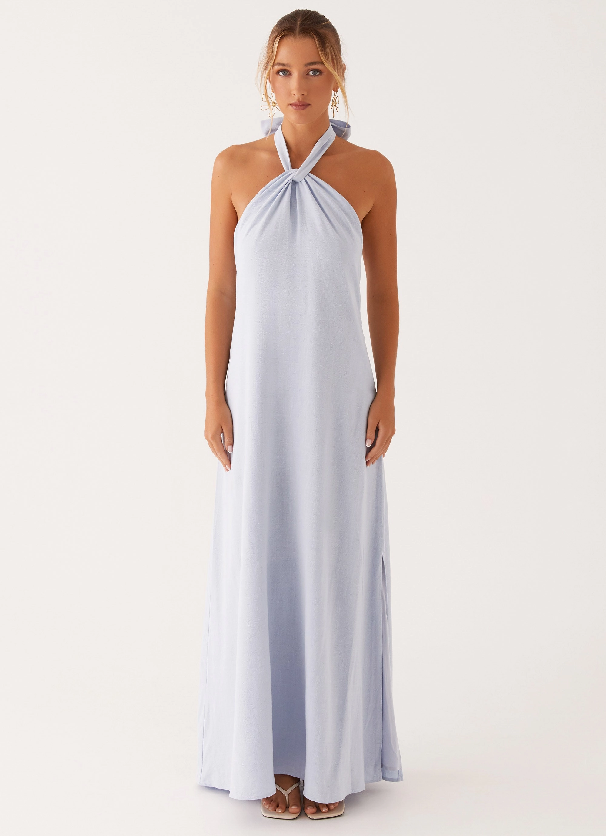 Trend Detail Low Maintenance Golden Child Linen Maxi Dress - Blue