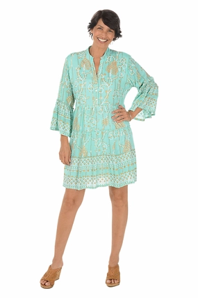 Smooth Layering Golden Scrolls Bell Sleeve Tiered Dress