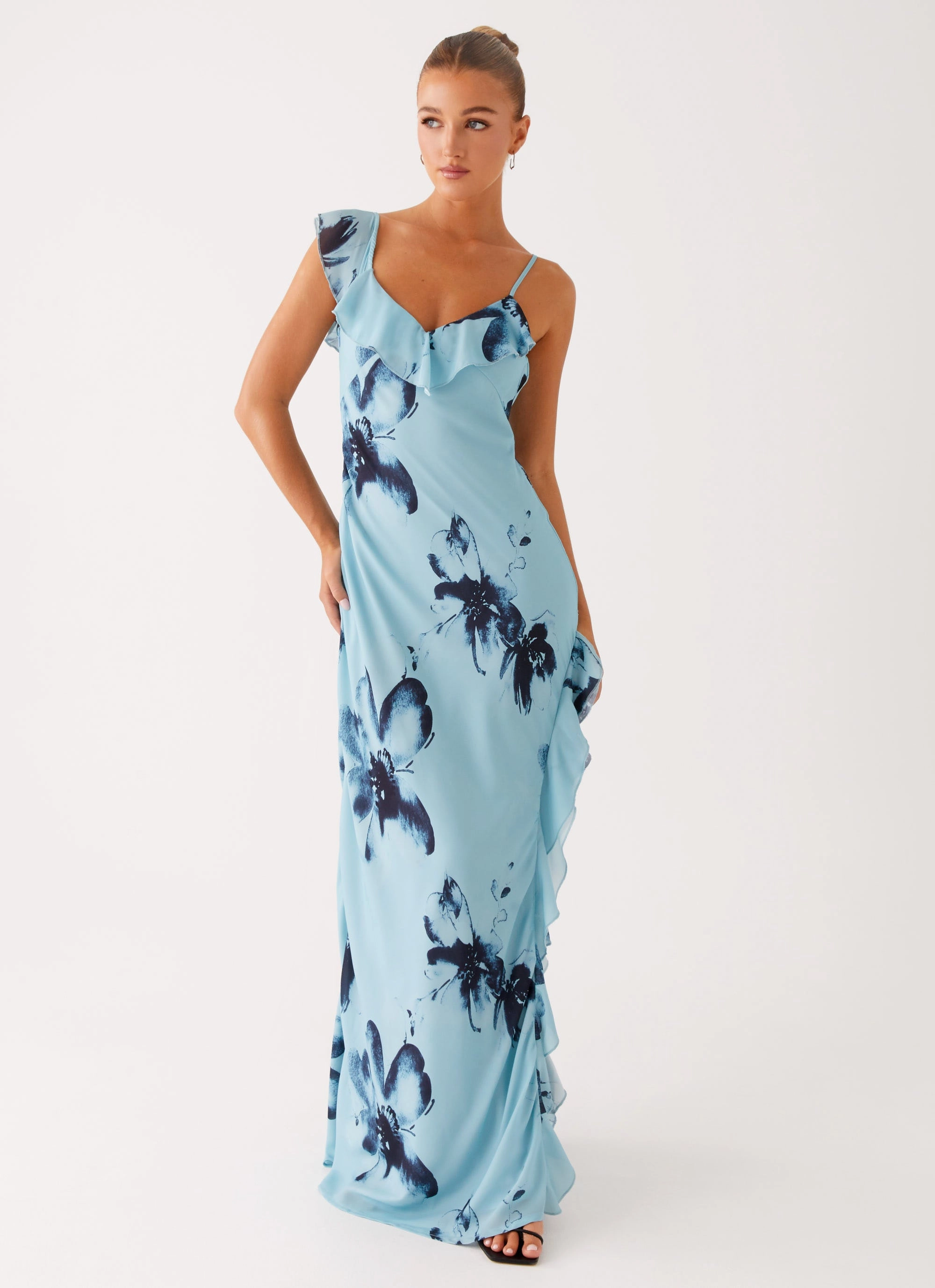 Goldsmith Maxi Dress - Blue Black Floral Polished Edge Free Shape