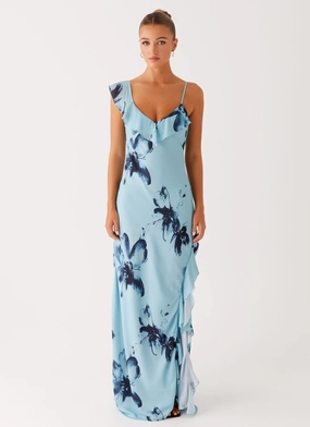 Fit Waist Timeless Touch Goldsmith Maxi Dress - Blue Black Floral