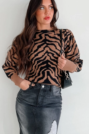 NeutralPalette Gone To Far Animal Print Sweater (Camel/Black)