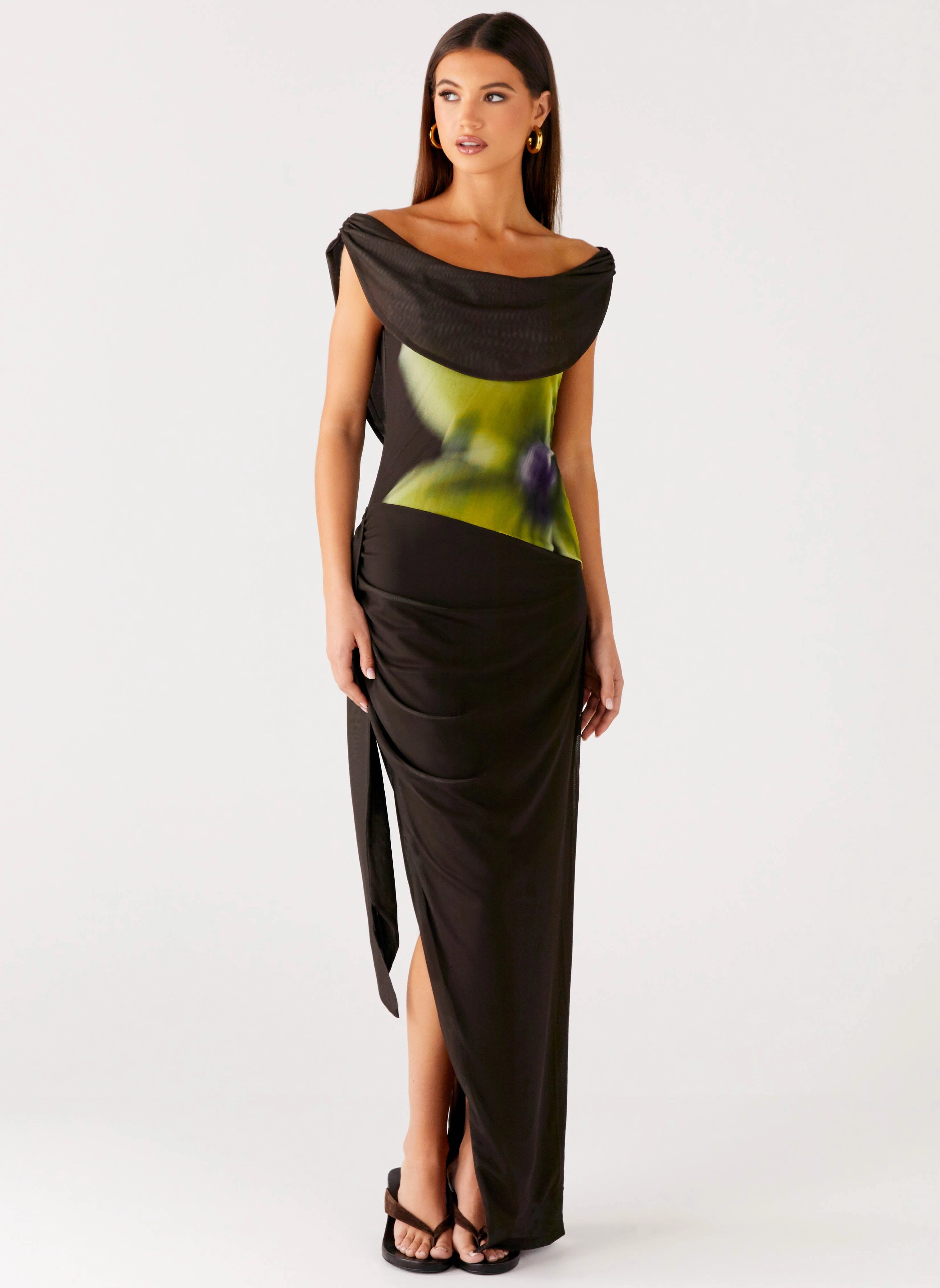 Good Fortune Maxi Dress - Lime Flower Mermaid-Hem Simple Texture