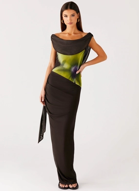 Good Fortune Maxi Dress - Lime Flower Happy Scent Texture Play