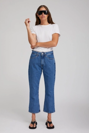 Goodall Crop Flare Denim Pants Sustainable Waterproofing Flexible Knit Fabric