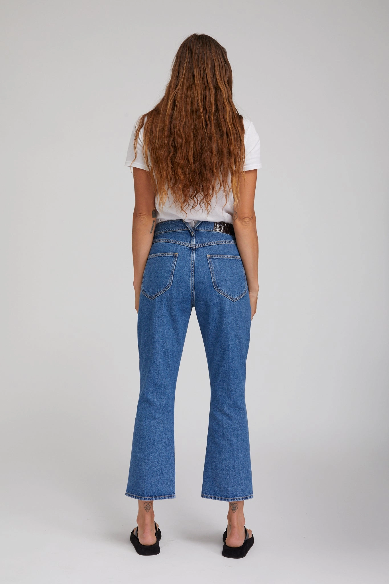 Goodall Crop Flare Denim Pants Compact Weave Fabric