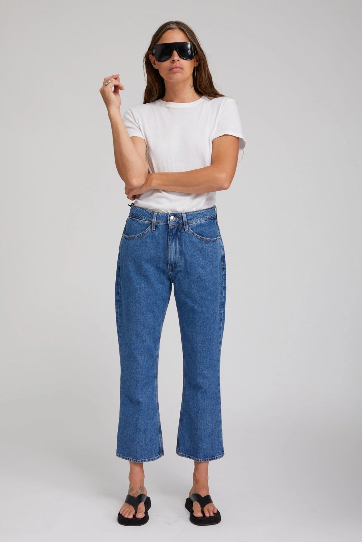 Goodall Crop Flare Denim Pants Sustainable Waterproofing Flexible Knit Fabric