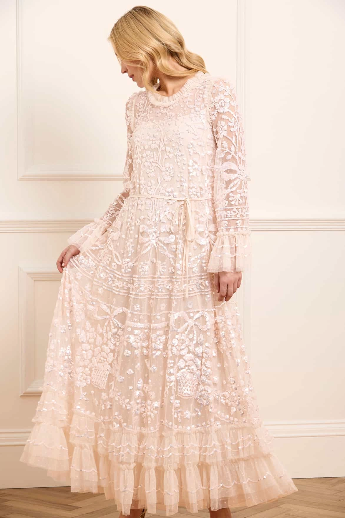 Kimono-Sleeve Celia Long Sleeve Ankle Gown