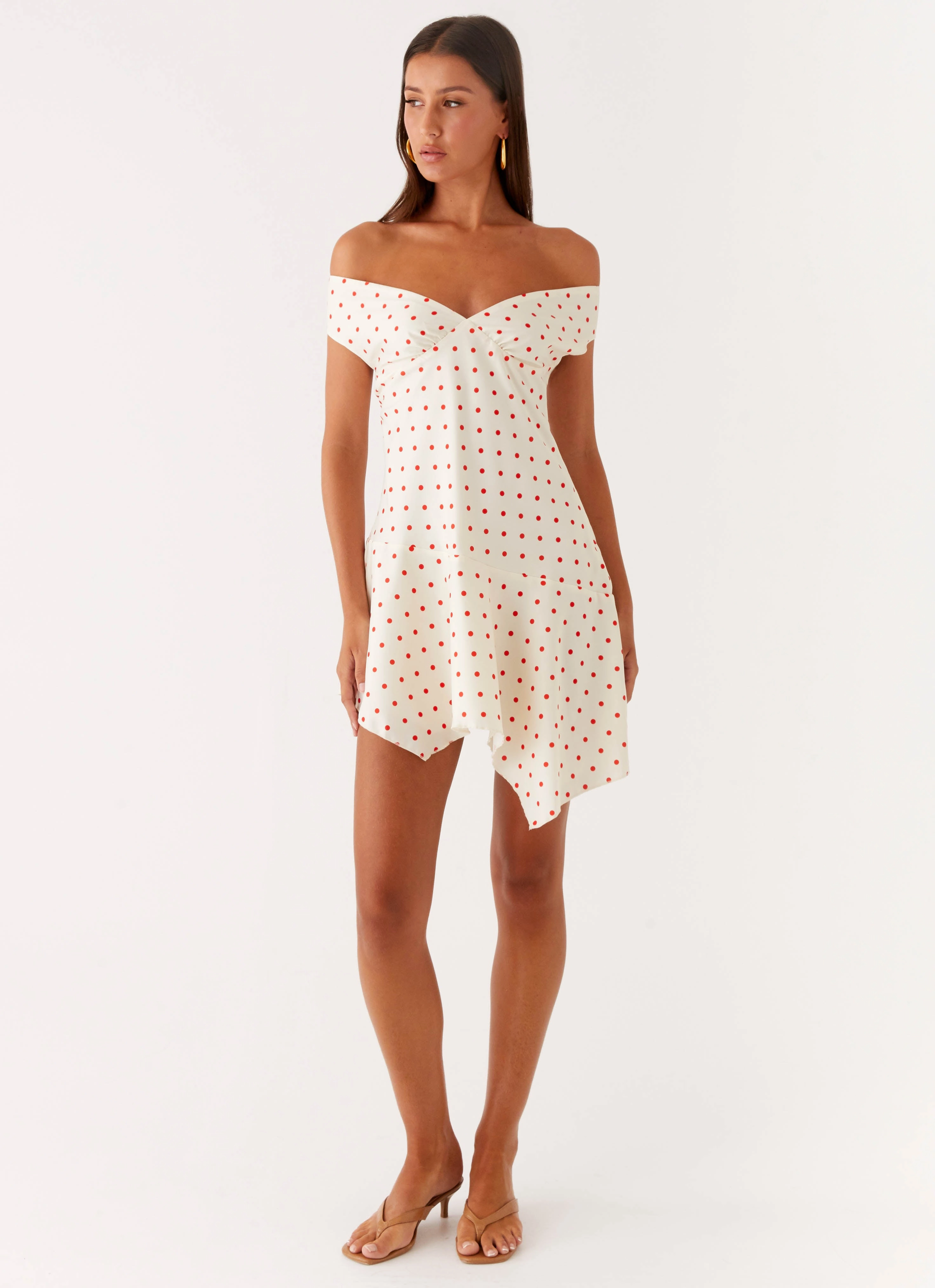Alma Mini Dress - White Red Polka Dot Chic Waist Design