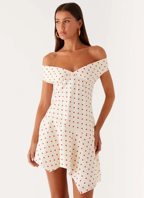 Balloon-Sleeve Alma Mini Dress - White Red Polka Dot