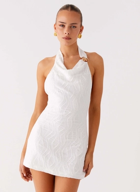 Love Line Halter Mini Dress - White Soft Material