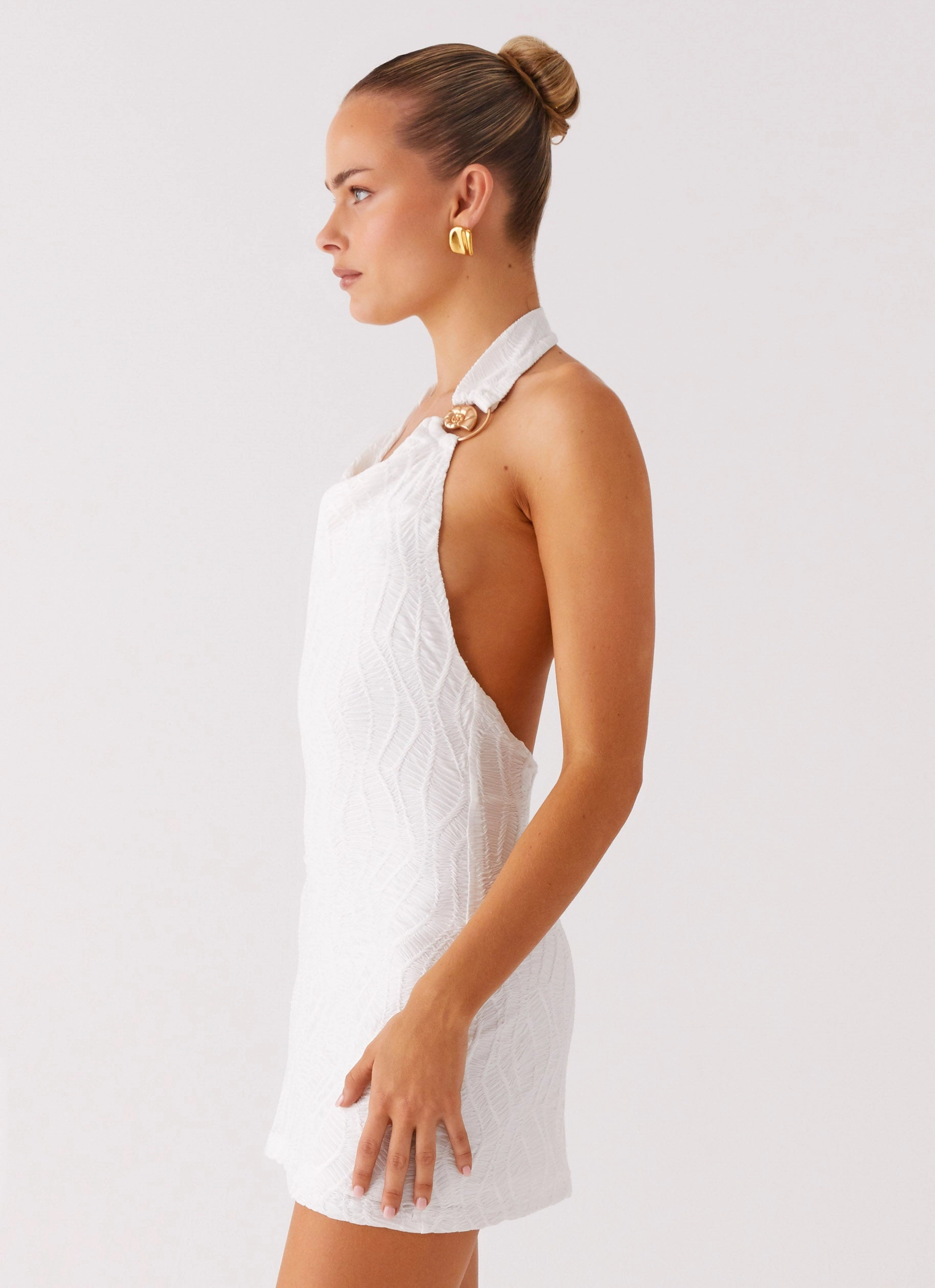 Love Line Halter Mini Dress - White Formal dinner wear