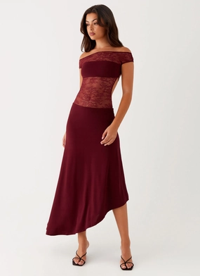 Soft Balance Formal Wear Francoise Lace Midi Dress - Burgundy