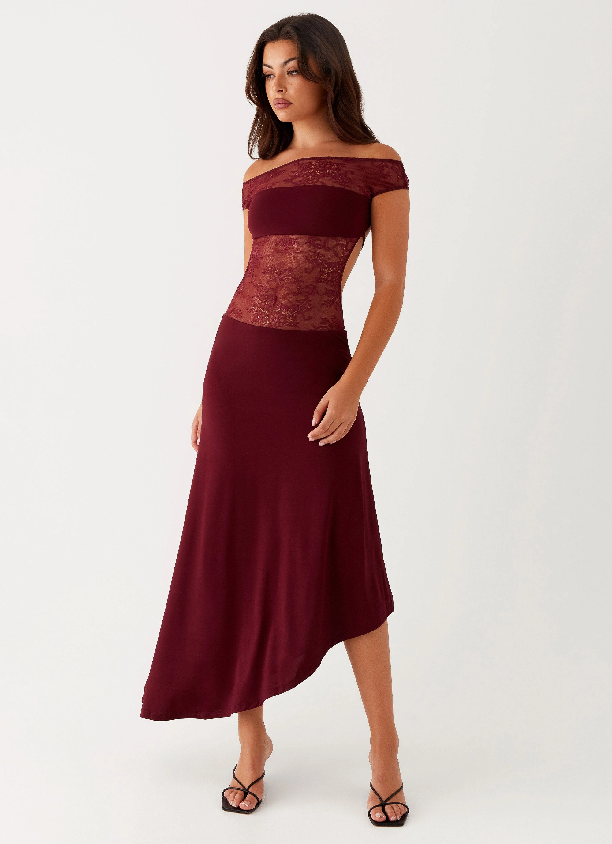 Soft Balance Formal Wear Francoise Lace Midi Dress - Burgundy