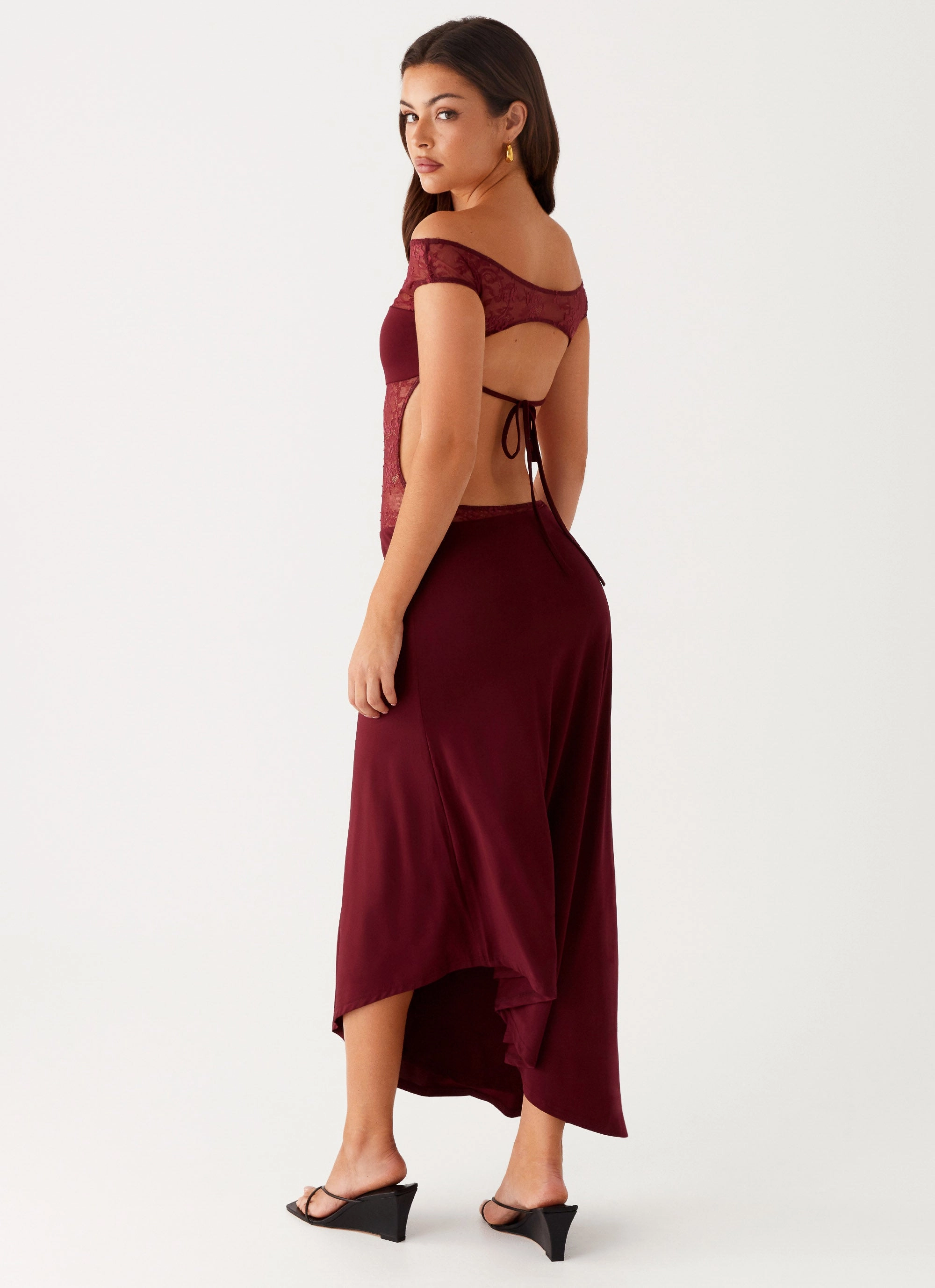 Francoise Lace Midi Dress - Burgundy Street Style