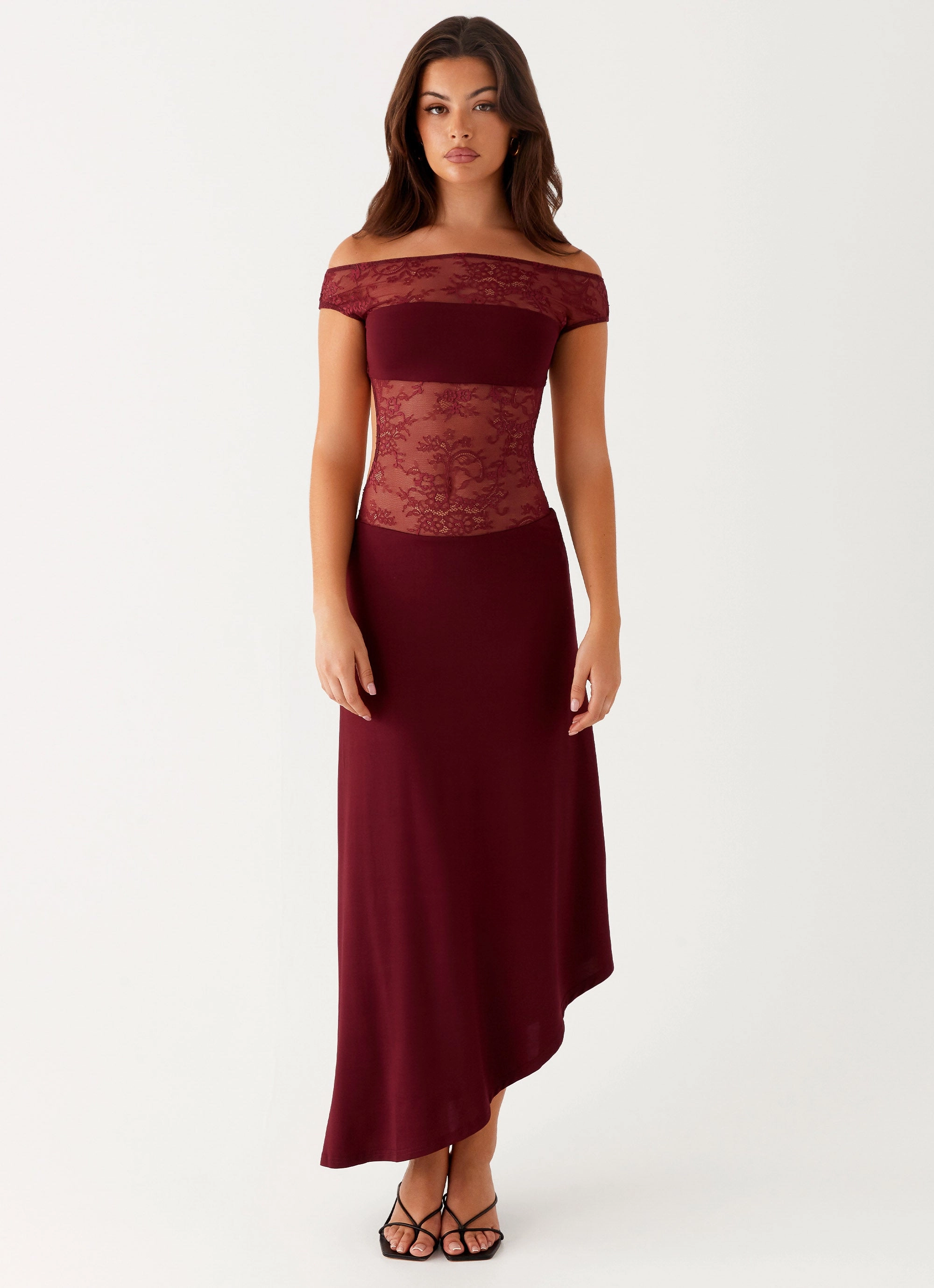 Vibrant Form Francoise Lace Midi Dress - Burgundy