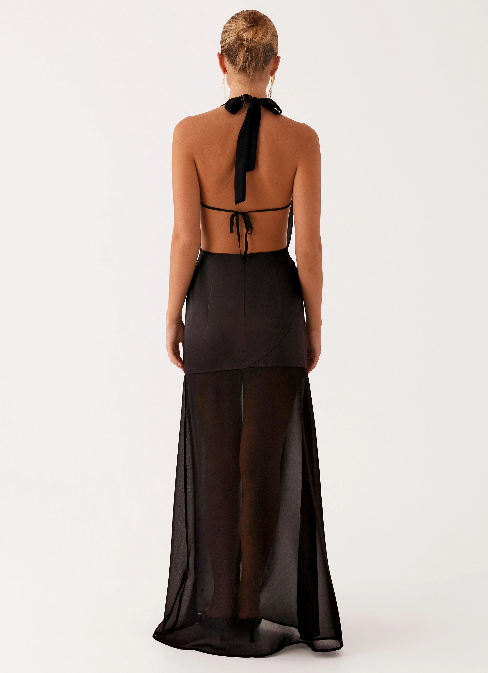 Side-Zip Mesh Soft Fenella Maxi Dress - Black