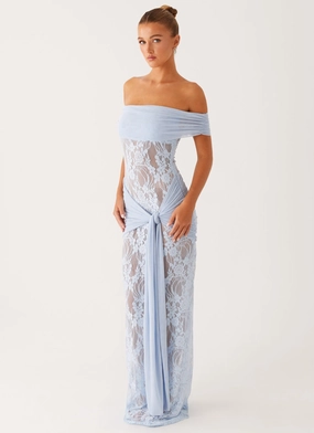 Gracie Twist Maxi Dress - Blue Minimalist Waistband
