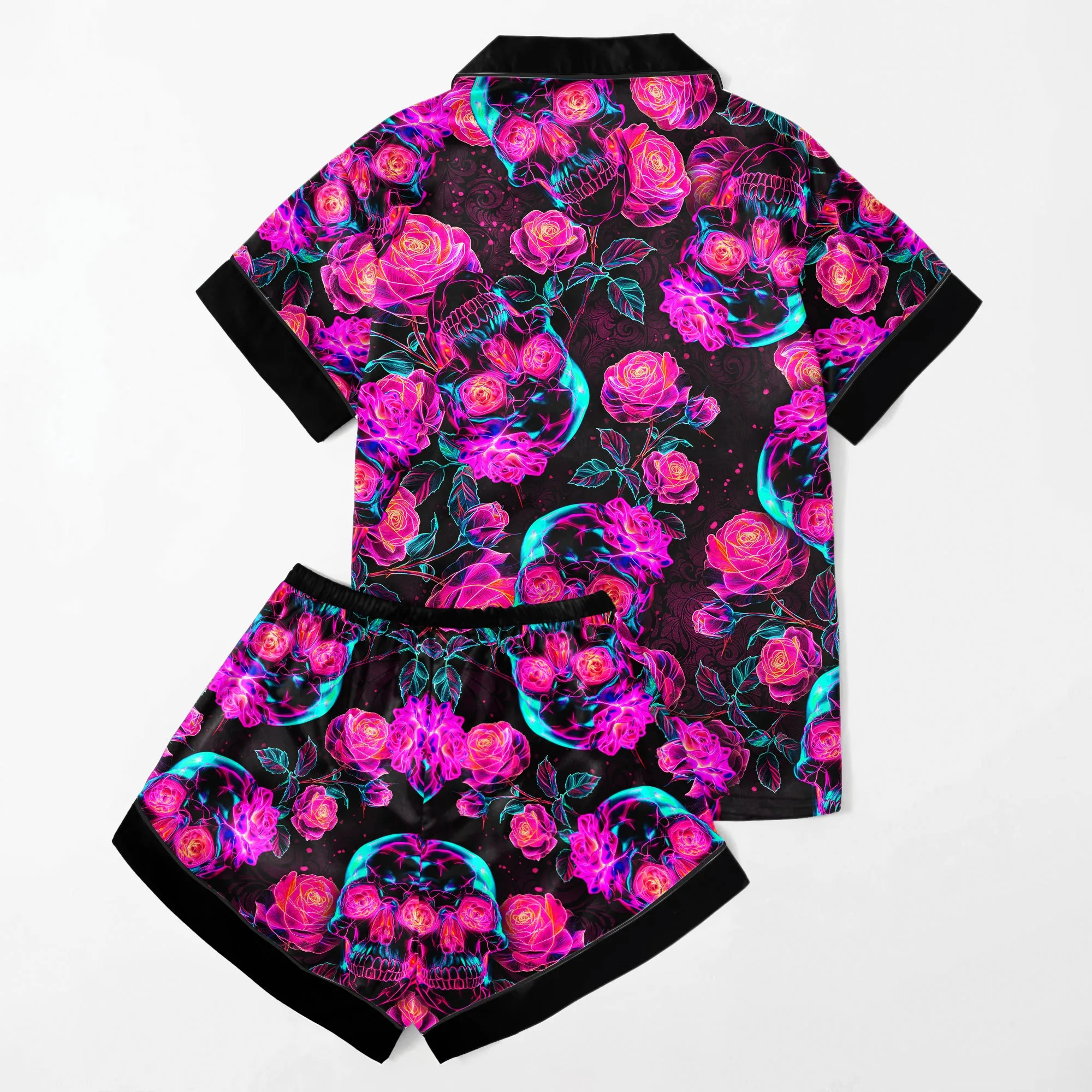 Gradient Neon Skull Women's Pajama Sets Top Sleeve & Short Bottom