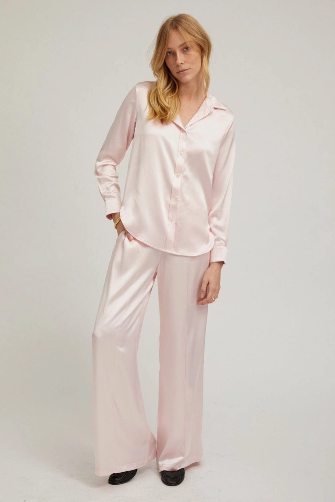 LaserCut Edges Ballet Silk Fitted Button Down