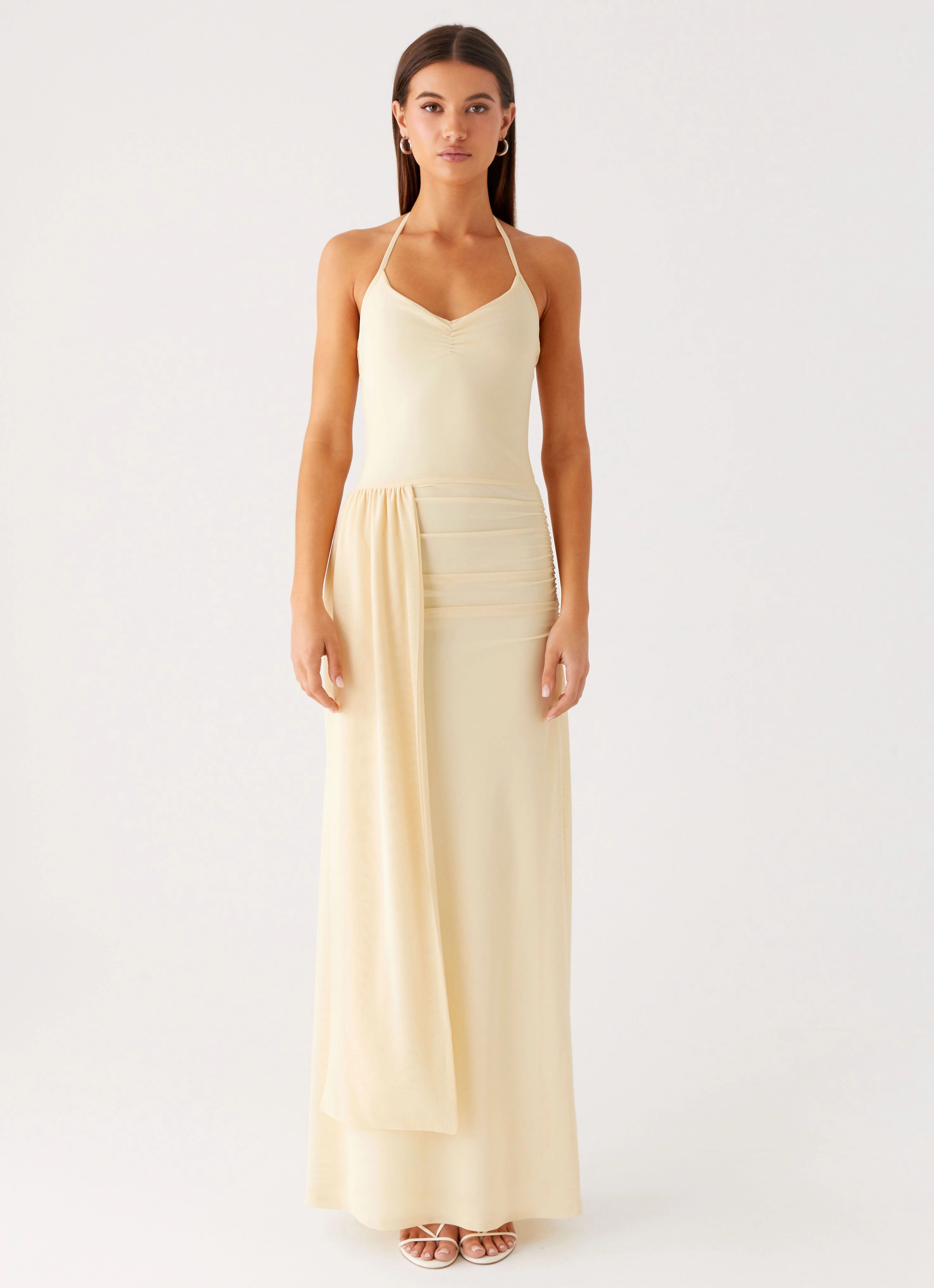 Elegant Fit Signal Halter Maxi Dress - Sunny Yellow